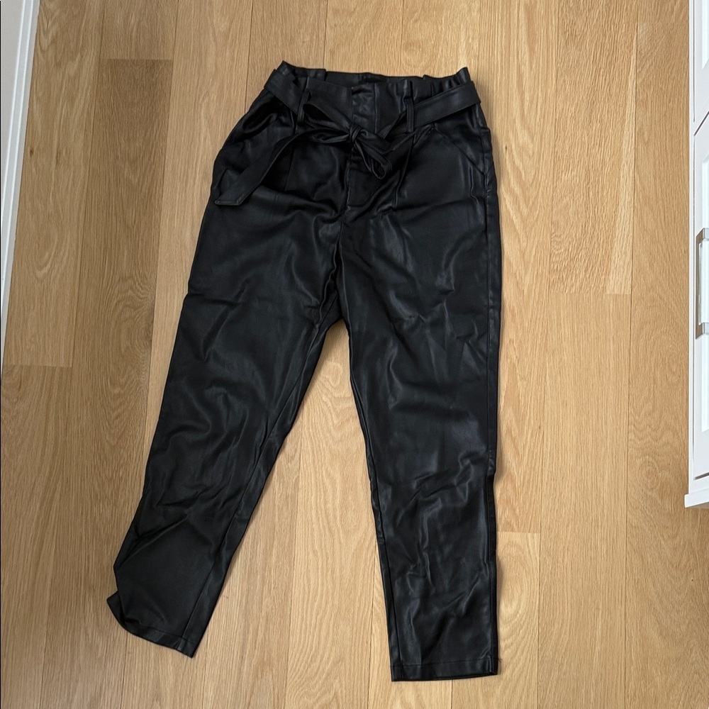 Lucy Paris Black vegan leather Tie-Waist Pants